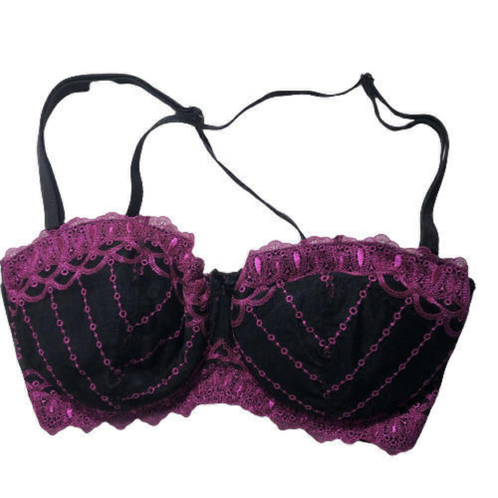 #2719-1 Fredericks of Hollywood Seduction 34DD Black/Pink Push-Up Bra